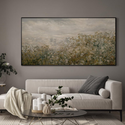 Très grand art mural imprimé sur toile - Paysage impressionniste avec des buissons par The Water, décoration pour salon ou chambre à coucher