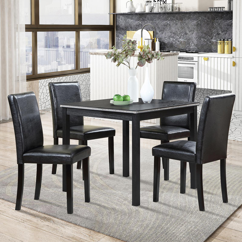 Ensemble de table de salle à manger en bois 5 pièces, ensemble de table de cuisine avec une table carrée et 4 chaises rembourrées, table de salle à manger en bois avec décoration en cristal et ensemble de chaises pour la cuisine