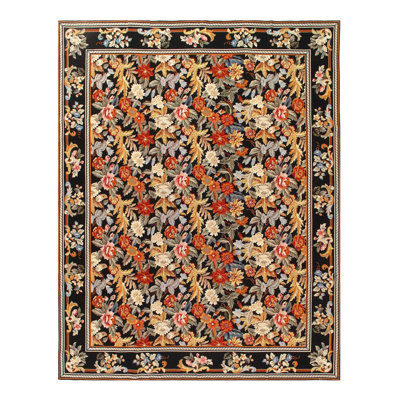 Tapis oriental beige / noir / rouille en laine / coton tissé à plat à la main 8 pi x 10 pi Oriental