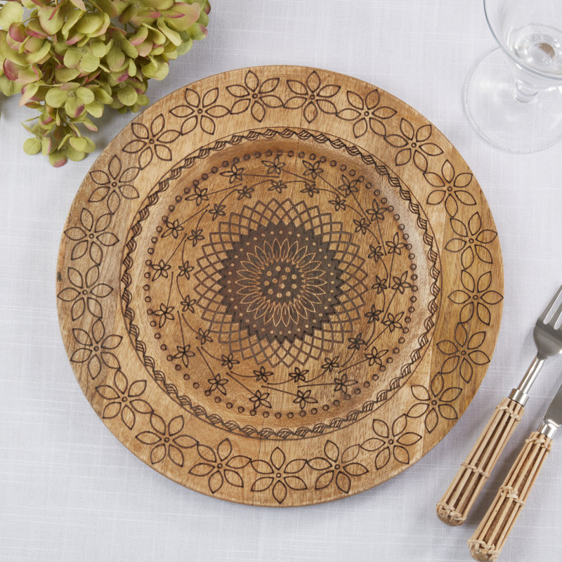 Assiettes décoratives en bois de manguier sculpté (ensemble de 4)