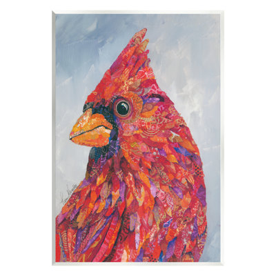 The Messenger Red Cardinal Layered Collage Bird Painting by Lisa Morales - Unframed Painting on MDF