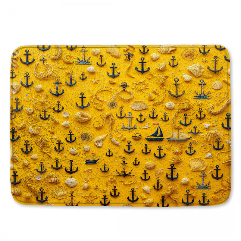Tapis de bain Nautical Anchors Ropes Seashells, L 24 po x L 17 po