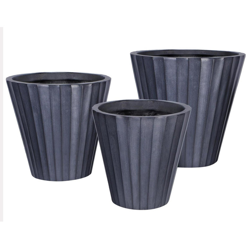 Vintage Ribbed Round Vase Planter By Idealist Lite, 30cm H x 30.5cm W x 30.5cm D