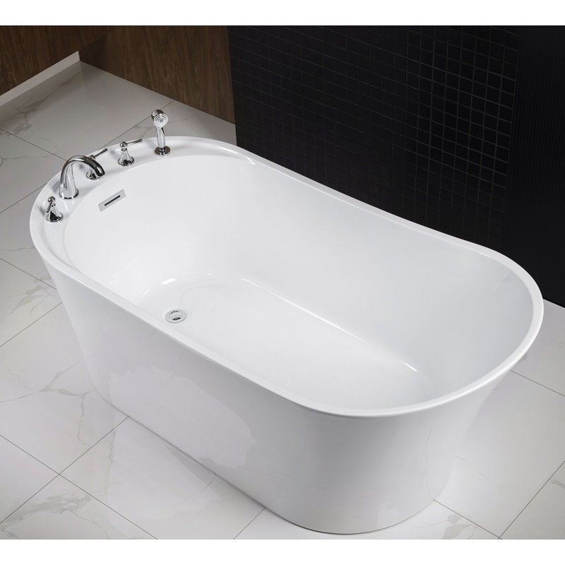67" x 32" Freestanding Soaking Acrylic Reversible Drain Bathtub & Faucet Set (Drilling Needed), Chrome