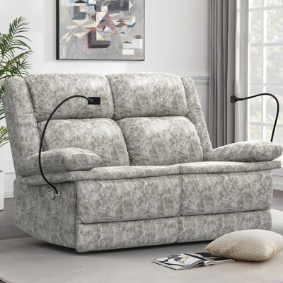Loveseat Recliner Sofa With USB Charge Ports & Phone Holders, 2-Seater Manual Reclining Sofa For Living Room, Ergonomic Design With Thickened Cushion, Multi-Angle Recline & Easy Assembly