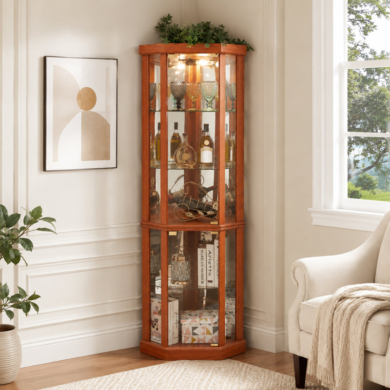 Lighted Corner Curio Cabinet with Adjustable Shelves