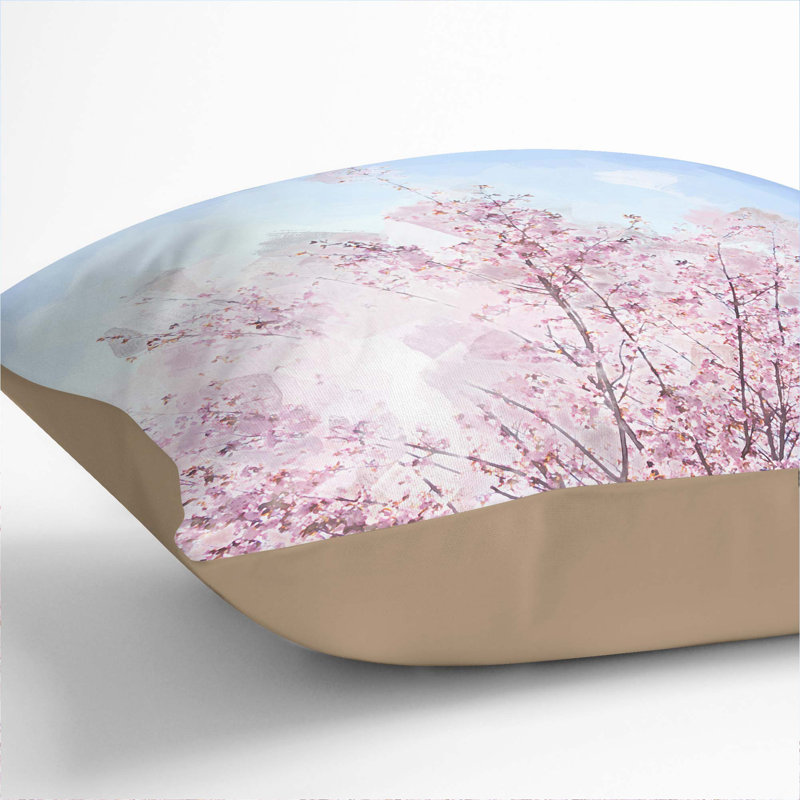 Pink Japanese Cherry Tree in Spring Cushion with Filling, Stone, 55cm H x 55cm W x 20cm D