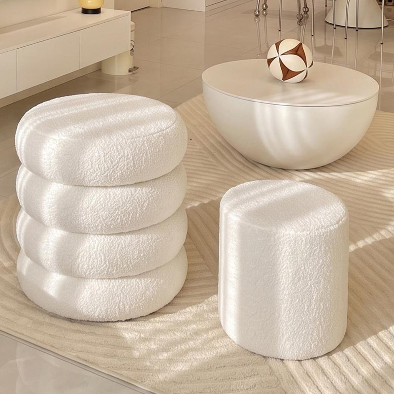 Repose-pieds rond avec boucle de rangement Ottoma, Beige