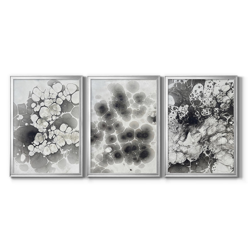 Marble VII - Toile tendue avec châssis sur mesure - 3 pièces, H 15 po x l 19 po, Argent argent