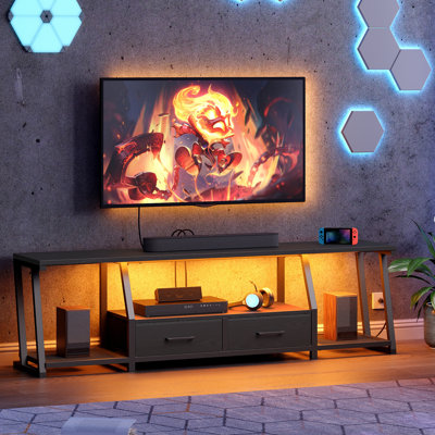 LED TV Stand with Fabric Drawers and Charing Station