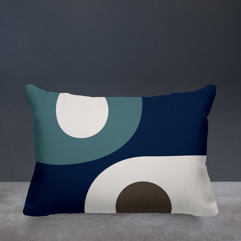 Pitto Outdoor Reversible Throw Pillow, Turquoise/Beige/Navy Blue