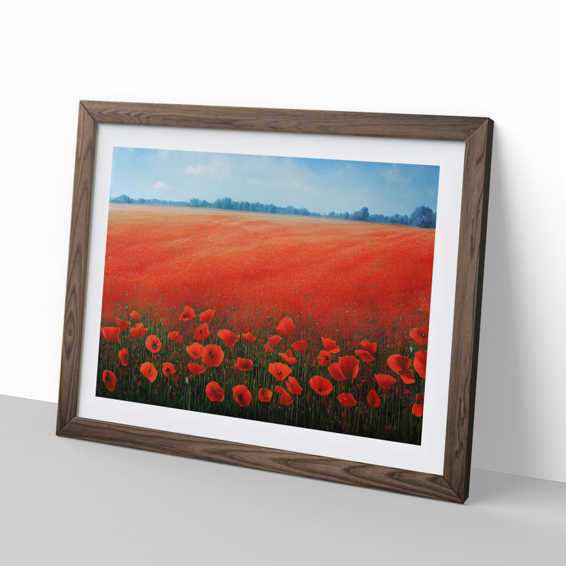 XH1022-8650X Superb Poppy Field Flowers - Single Picture Frame Painting, 25cm H x 34cm W x 2cm D, Walnut