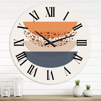 Abstrait géométrique abstrait soleil et lune en bleu et orange - Horloge murale moderne