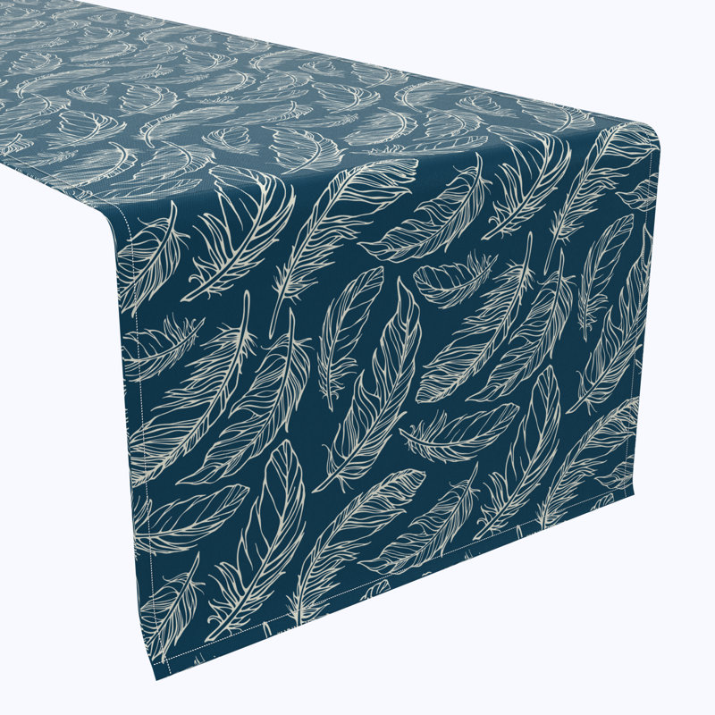 Table Runner, 100% Cotton, 16X108", Calligraphy Feathers, 90" L x 16" W