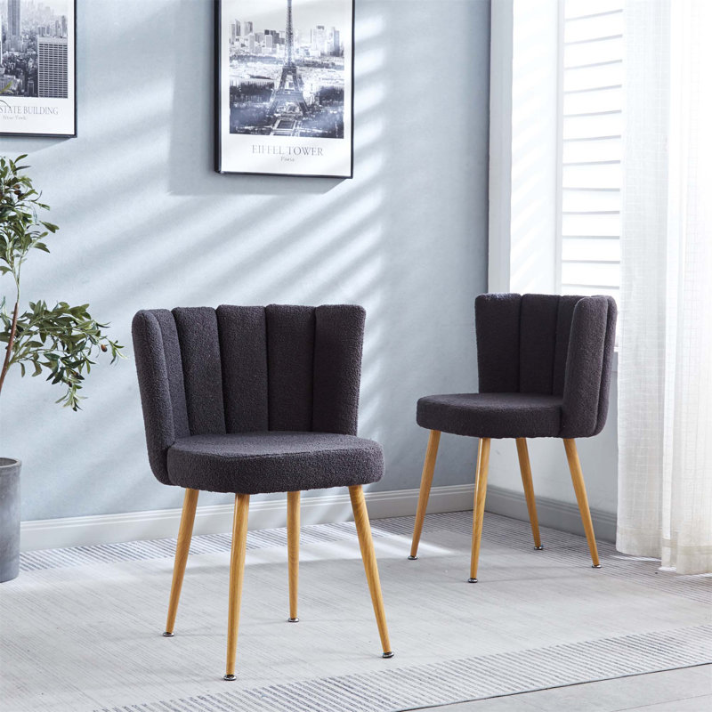 Defreitas Dining Chair with Iron Legs and Cushions, Gray