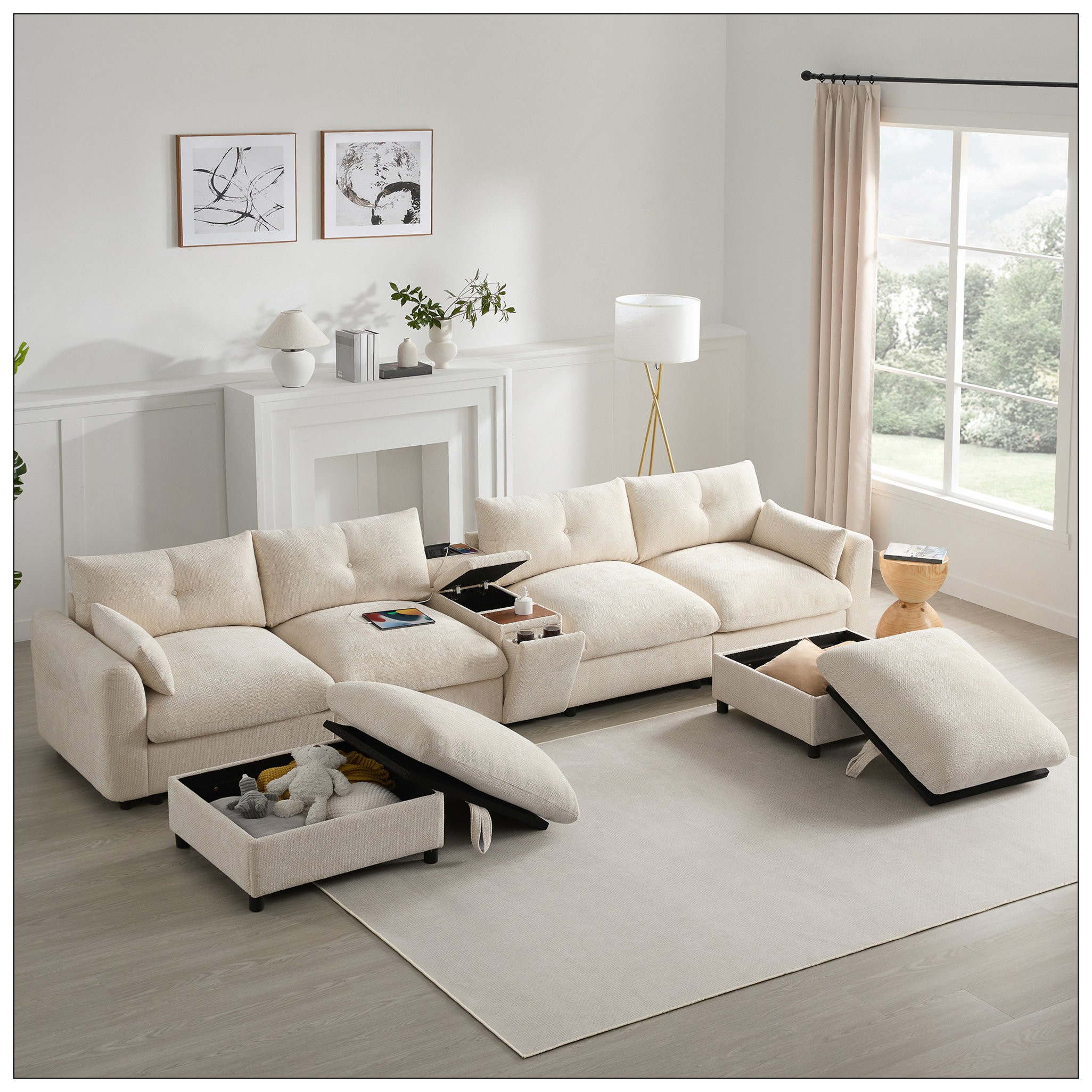 Latitude Run® 142'' Modular Sectional Sofa With Movable Storage Ottoman ...