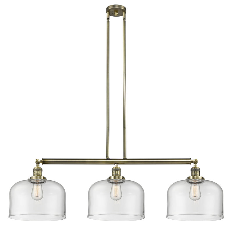 Bell - 3 Light 42" Stem Hung Island Light , Clear, No Bulb Included, Polished Chrome