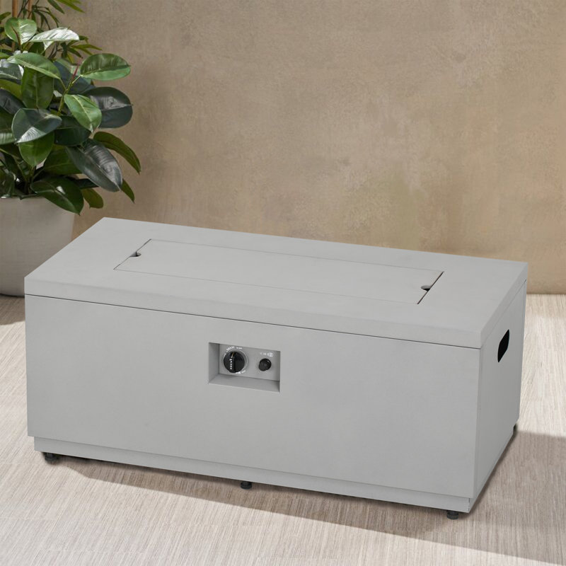 42 In. 60,000btu Fire Pit Propane Gas Fire Pit Table Rectangular Tabletop With Tank Cover In Faux Cement Gray