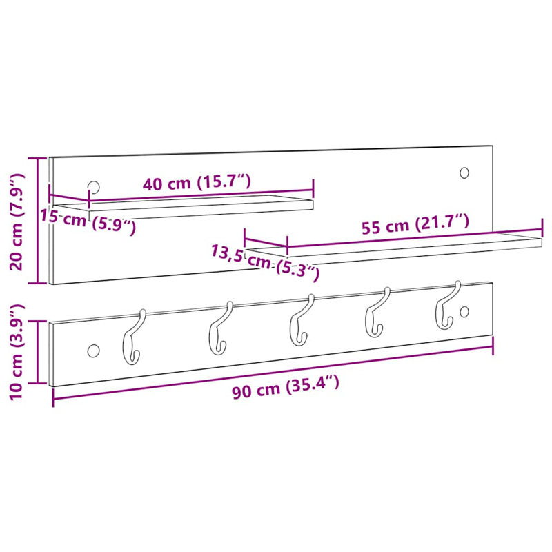 Wall-Mounted Coat Rack With Shelf 90 X 15 X 36 Cm, Sonoma Oak