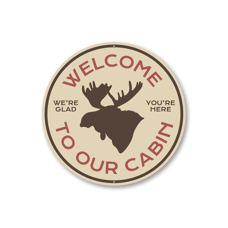 Plaque en aluminium «Moose Cabin Welcome», H 18 po x l 18 po x P 0,06 po