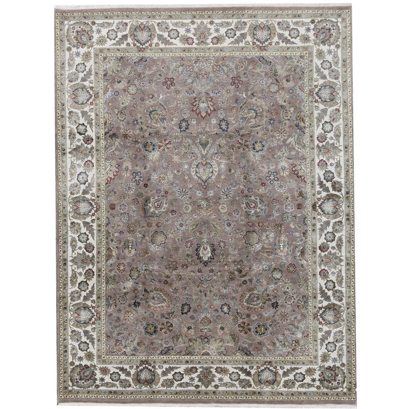 Tapis brun et ivoire de haute qualité noué à la main