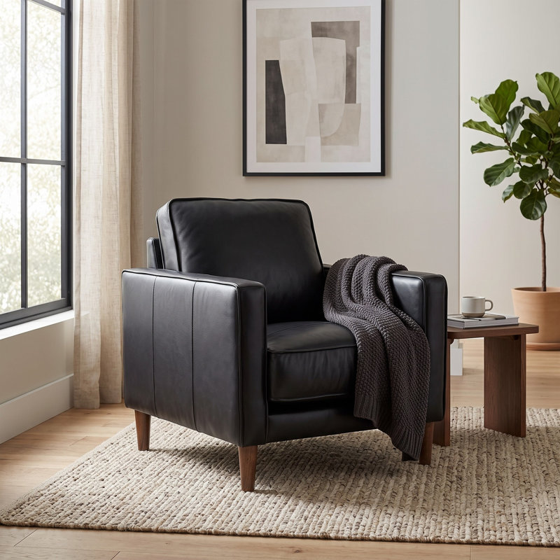 Armonni Upholstered Armchair, Black Genuine Leather