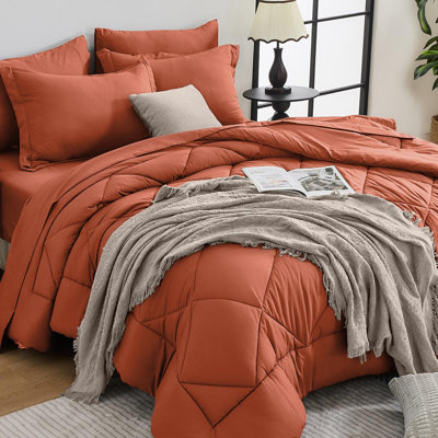 7-Piece California King Comforter Set, Burnt Orange Bed in a Bag