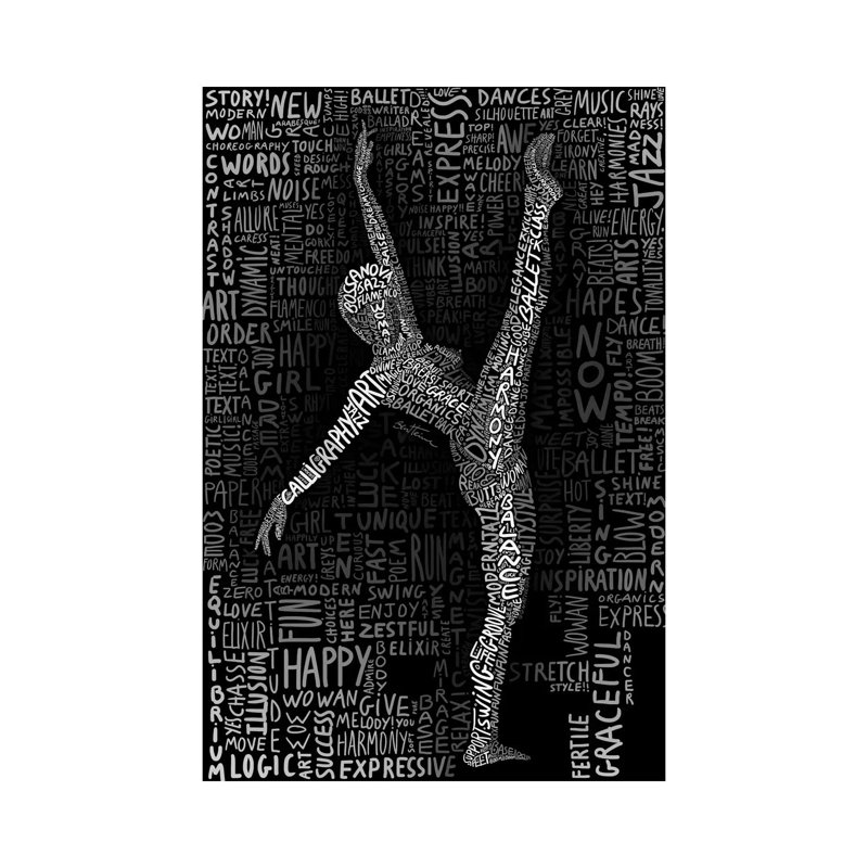 Reproduction d’art textuel « Dancer » par Ben Heine, Pas de tapis, H 60 po x l 40po x P 1,5 po, Toile tendue