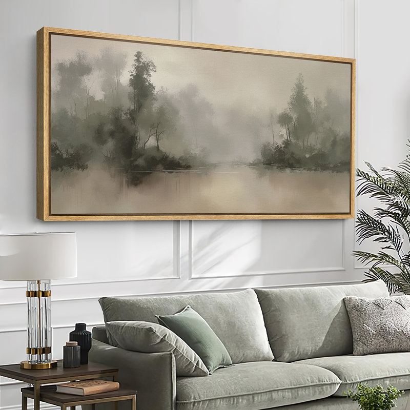 Large Framed Canvas Print Wall Art - Neutral Abstract Forest Landscape Print for Vintage Home Decor, Natural, 30" H x 60" W