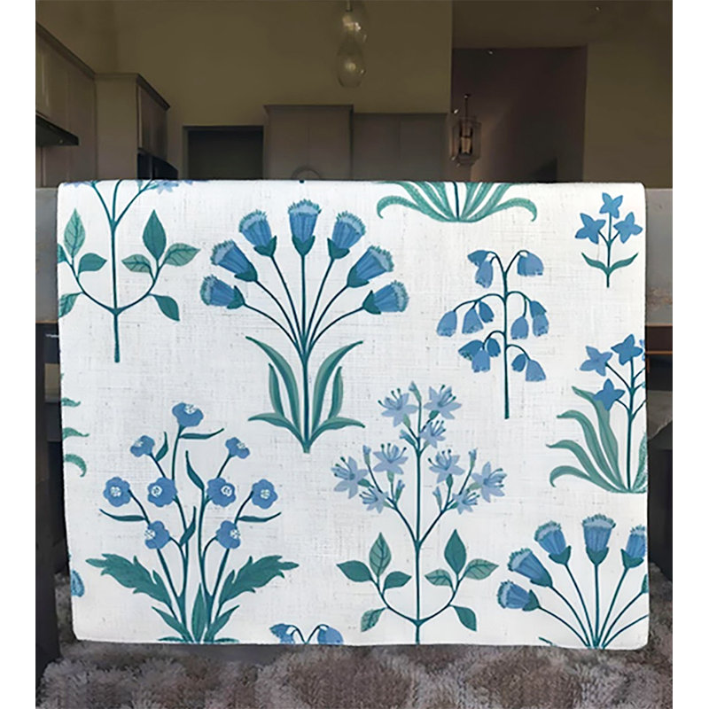 Botanical Floral Prints Blue Flowers Design Table Runner 13"W X 71"L
