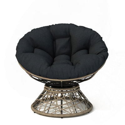 40" Ergonomic Wicker Chair With Cloud Thick Density Fabric Cushion, 3-Proof Cover, High Capacity Iron Frame, Fluid 360 Degree Swivel For Reading, Living Room, Bedroom, Lounge, Brown Base, 2 Colors