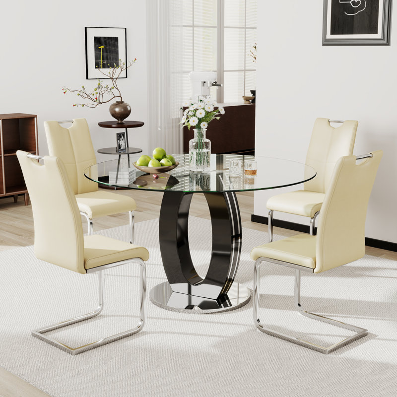 Ensemble de table de salle à manger ultrabrillante avec chaises luxueuses en similicuir, 5, Jaune / argenté, Noir / argenté