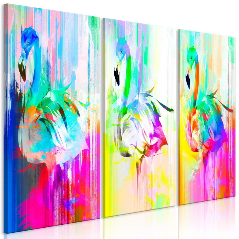 Flamants colorés sur toile, H 24 po x l 36 po x P 0,7 po