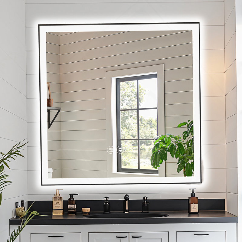 Miroir de salle de bain 36 po x 36 po à DEL sans cadre, miroir intelligent, 36 po x 36 po, Black/Clear Frameless