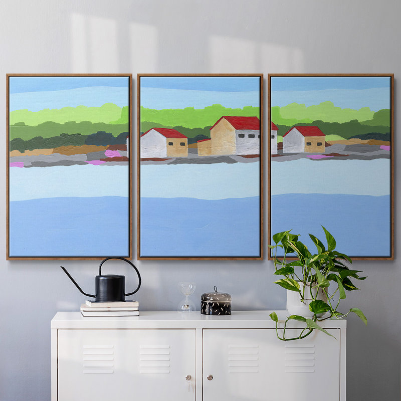 «Red toit paysage II», reproduction sur toile 3 pièces, Noyer, H 36 po x l 75 po x P 2 po