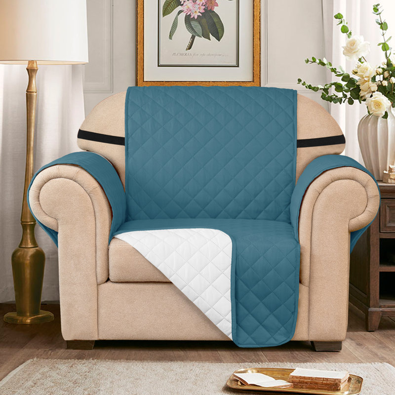 Quilted Reversible with Pockets and Adjustable Strap Box Cushion Armchair Slipcover, Blue