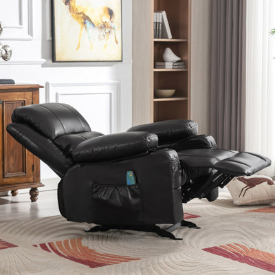 Fauteuil inclinable à bascule pour adultes avec 2 porte-gobelets, port de charge USB doux avec massage manuel et chaleur