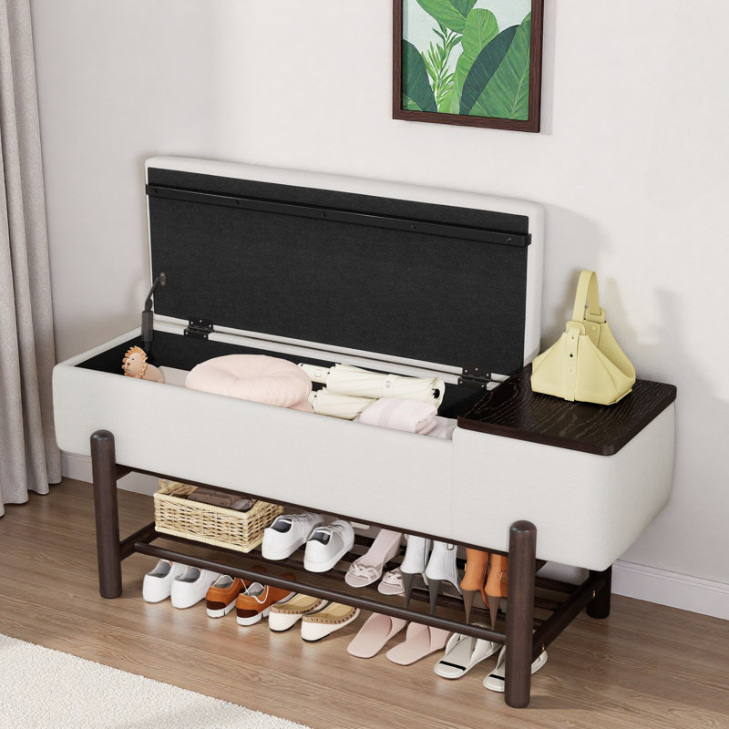 Upholstered Storage Bench, Espresso/Beige