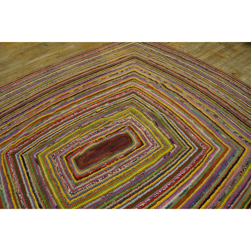 Antique Braided American Geometric Flat Weave Rug