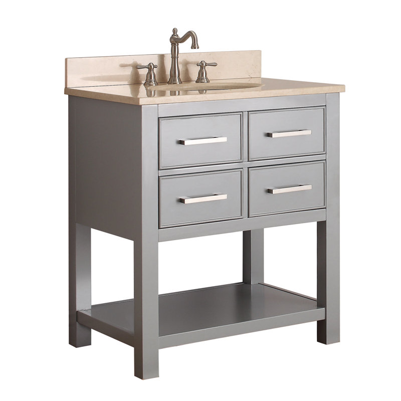 Brooks 31'' W Single Vanity, Chilled Gray, White Engineered Marble, Oval