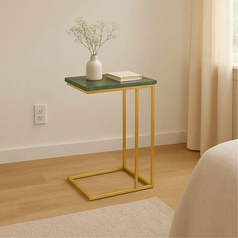 Ensemble de 1 table en C en marbre pour salon avec cadre en métal - 24 po de hauteur
