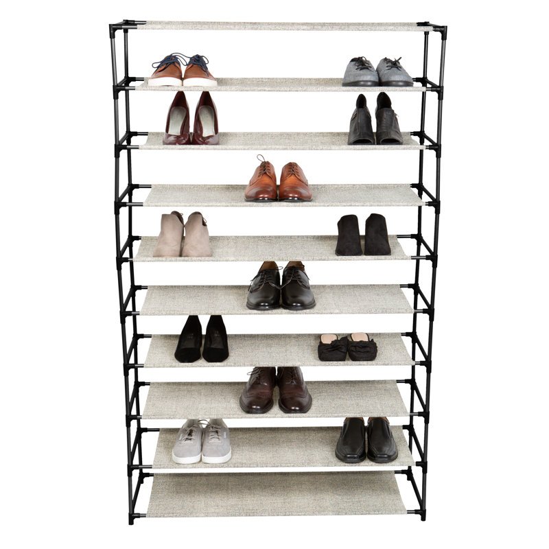 Burrier 50 Pair Shoe Rack, Black/Beige