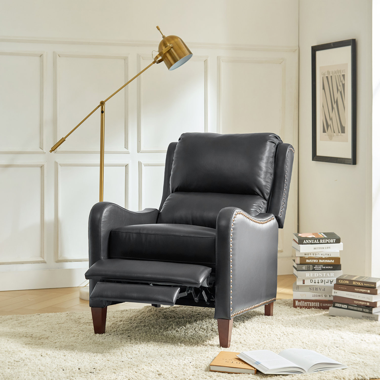 Beecher 29" Genuine Leather Manual Recliner, Black