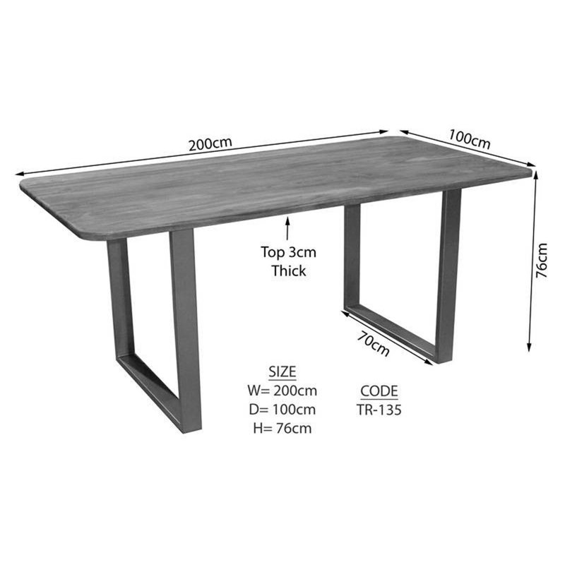 Toronto Solid Wood Dining Table, H76 x L200 x W90cm