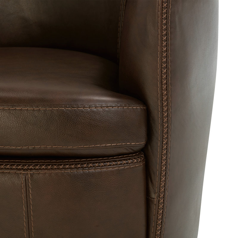 Fauteuil demi-tonneau pivotant 100% cuir italien Crandell, Cuir véritable vintage galet brun