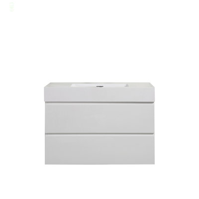 Lavabo intégré à surface solide sans drain ni robinet, couleur blanc brillant
