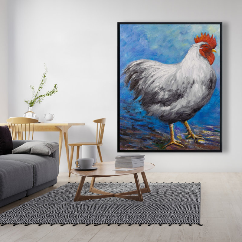 Grey Rooster Print On Canvas