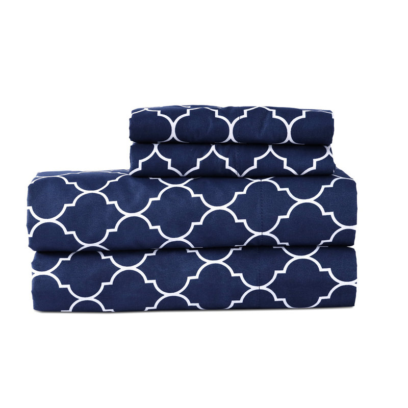 Boston Linen Co. Quatrefoil Sheet Set White Linen Co. 100% Microfiber Luxury Ultra Soft 80 GSM Quatrefoil Sheet Set, Blue