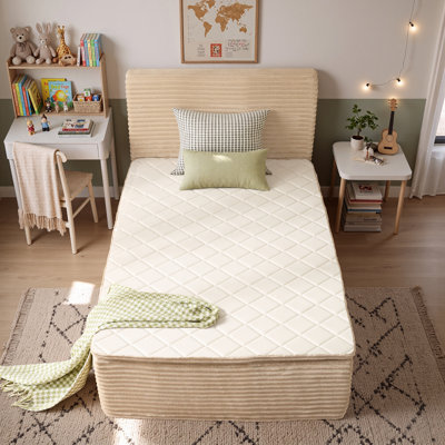 Lit plateforme rembourré deux places avec matelas intégré, emballage compressé en boîte - aucun assemblage requis