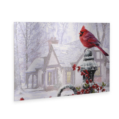 The Macneil Studio 'Cardinal On Gatepost' Floating Brushed Aluminum Art -  The Holiday AisleÂ®, 74FD068322374395AA2749E639521F58